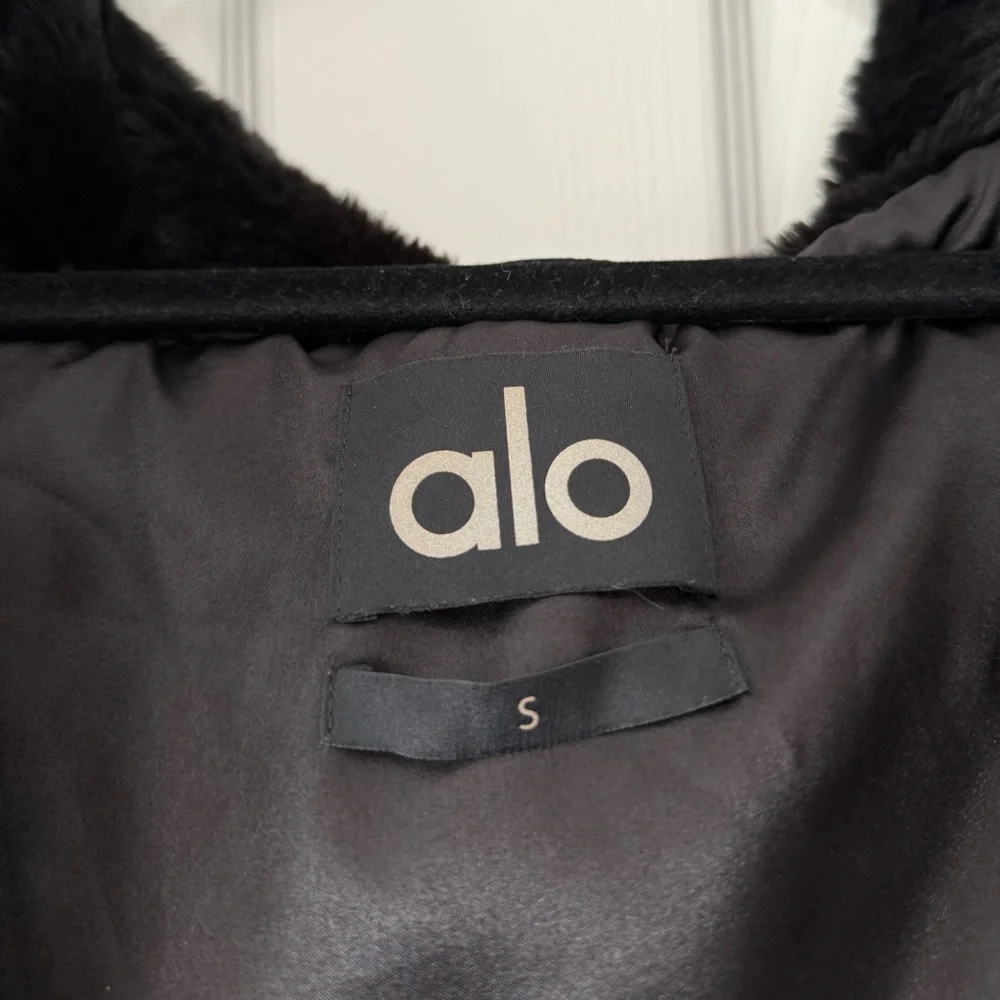 ALO Yoga Knock Out Faux Fur and Leather Hooded Oversized Jacket Coat Black